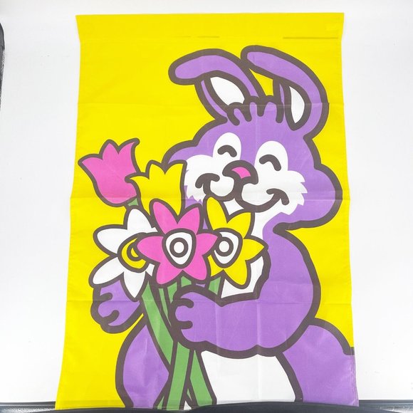 Easter Yard Garden Flag Purple Bunny Rabbit Flowers Tulips 29x43” - Picture 6 of 8